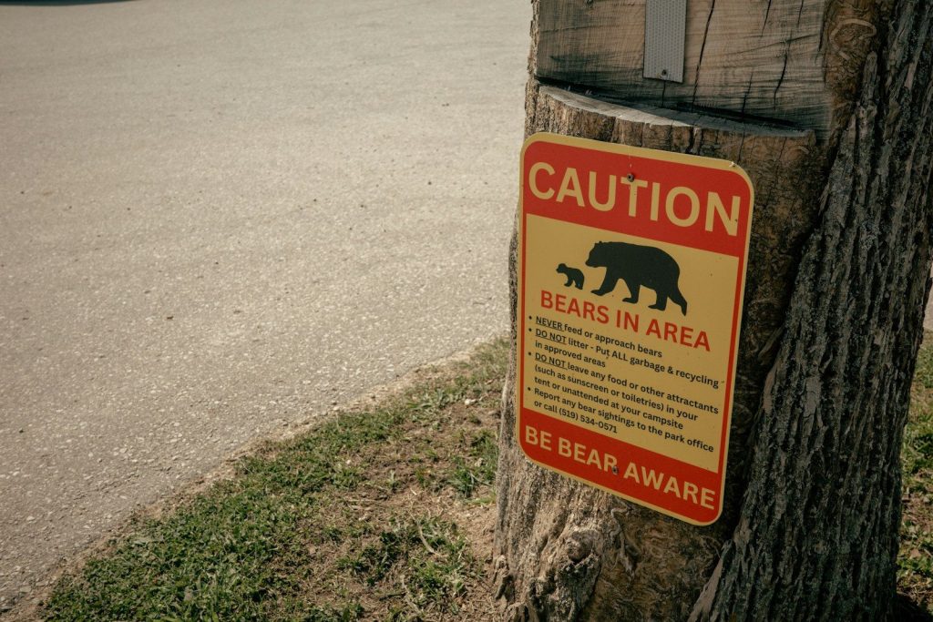 Caution sign warns of bears in the area.